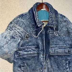 Vintage Men’s Urban Equipment Acid Wash Denim Jean Jacket Corduroy Collar Sz L